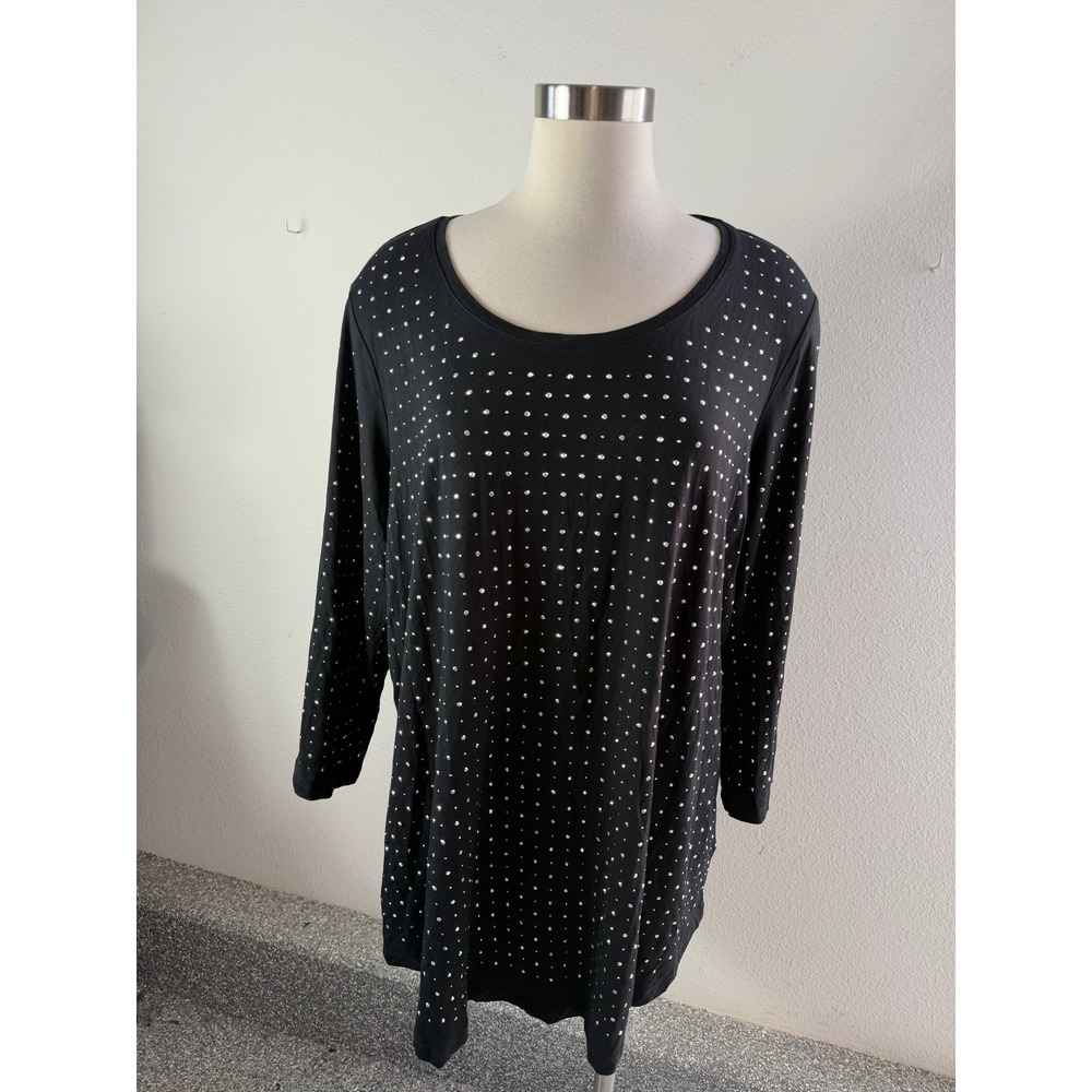 NEW JM Collection Womens Plus 3X Deep Black Copper Touch Rhinestone Tunic Top